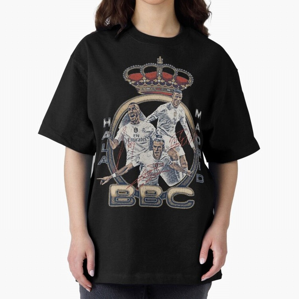BBC of Real Madrid Oversized T-Shirt Represent the Passion of Match Day Hype around FIFA World Cup 2026 USA Canada Mexico, Neymar, Haaland and Cristiano Ronaldo, Argentina and Brazil, Retro Football Energy, Iconic Rivalries, Trophy Chase Drama and