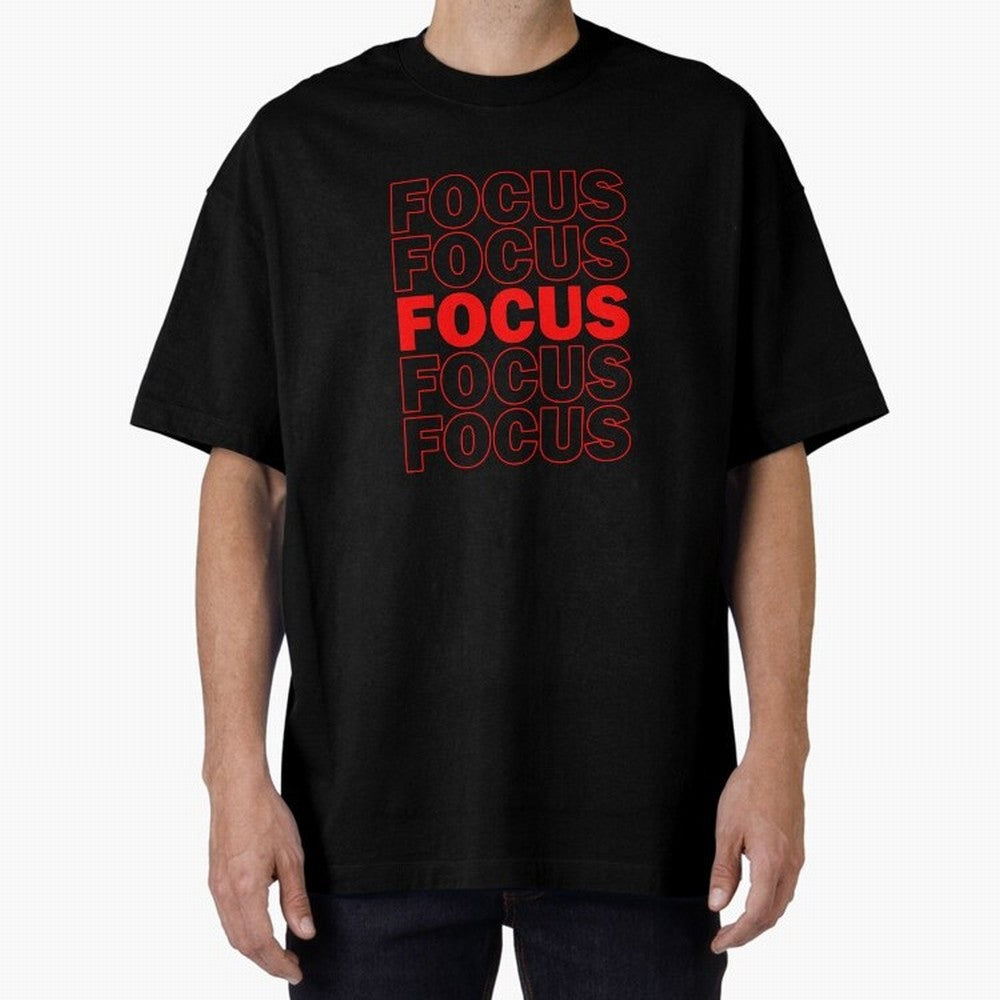 Focus Focus Focus (Red) Oversized T-Shirt Build FIFA World Cup 2026 Group Stage Spirit, Connected to France and Portugal, CR7, Football Festival Excitement, Trophy Ambitions, Country Rivalries and Star Player Buzz; Ideal for Fans Who Follow Messi,