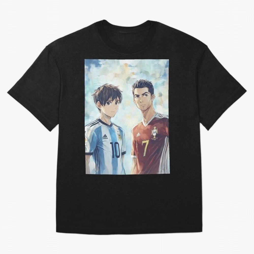 Lionel Messi and Cristiano Ronaldo Oversized T-Shirt Showcase FIFA World Cup 2026 USA Canada Mexico for Fans of Neymar and Spain, Bringing Championship Spirit, Famous Goals, Roaring Crowds and International Football Unity; Created for Match Day