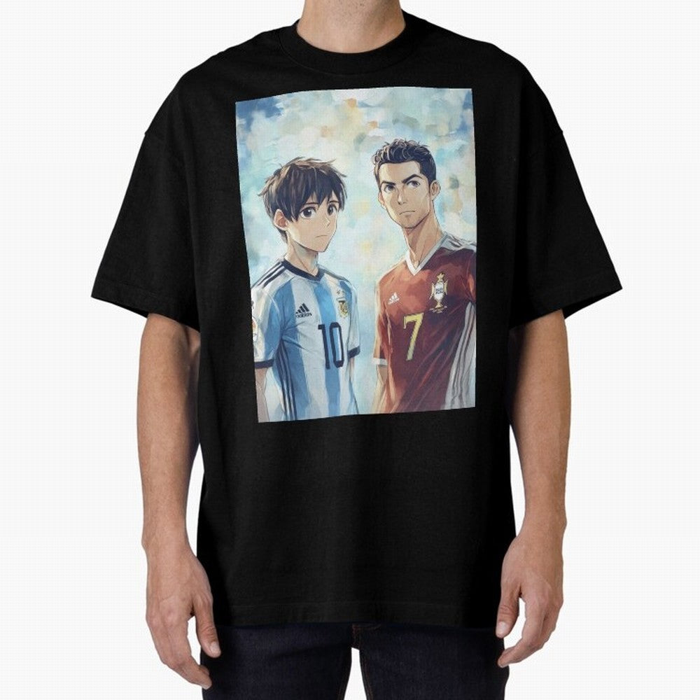 Lionel Messi and Cristiano Ronaldo Oversized T-Shirt Showcase FIFA World Cup 2026 USA Canada Mexico for Fans of Neymar and Spain, Bringing Championship Spirit, Famous Goals, Roaring Crowds and International Football Unity; Created for Match Day