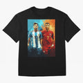 Lionel Messi and Cristiano Ronaldo Oversized T-Shirt Celebrate Golden Goal Energy in Global Football Passion for FIFA World Cup 2026 Group Stage, Made for Neymar, England, France and Netherlands, Football Festival Excitement, Trophy Ambitions,