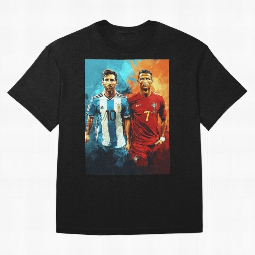 Lionel Messi and Cristiano Ronaldo Oversized T-Shirt Celebrate Golden Goal Energy in Global Football Passion for FIFA World Cup 2026 Group Stage, Made for Neymar, England, France and Netherlands, Football Festival Excitement, Trophy Ambitions,