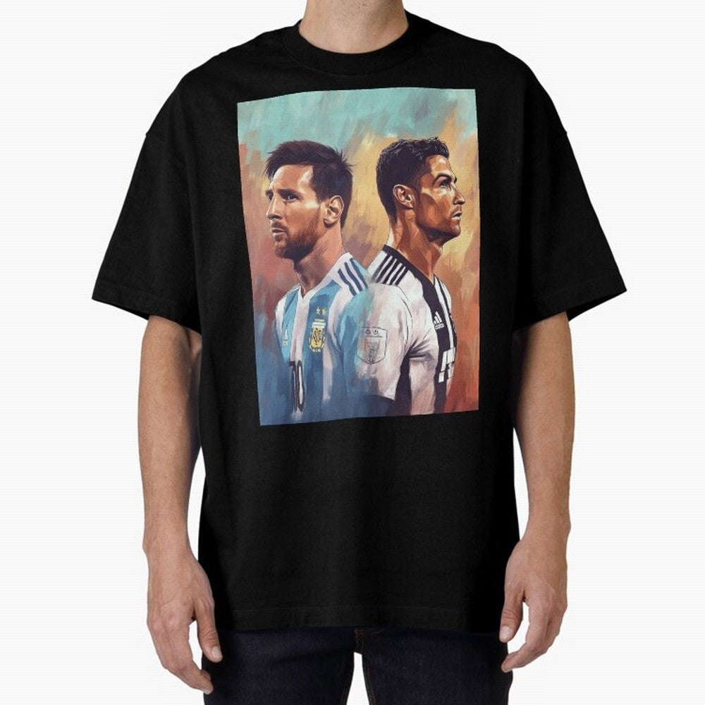 Lionel Messi and Cristiano Ronaldo Oversized T-Shirt Back Your Heroes with FIFA World Cup 2026 USA Canada Mexico for Fans of Neymar, Haaland and Cristiano Ronaldo and Portugal, Spain and Germany, Bringing Supporter Pride, Iconic Celebrations,