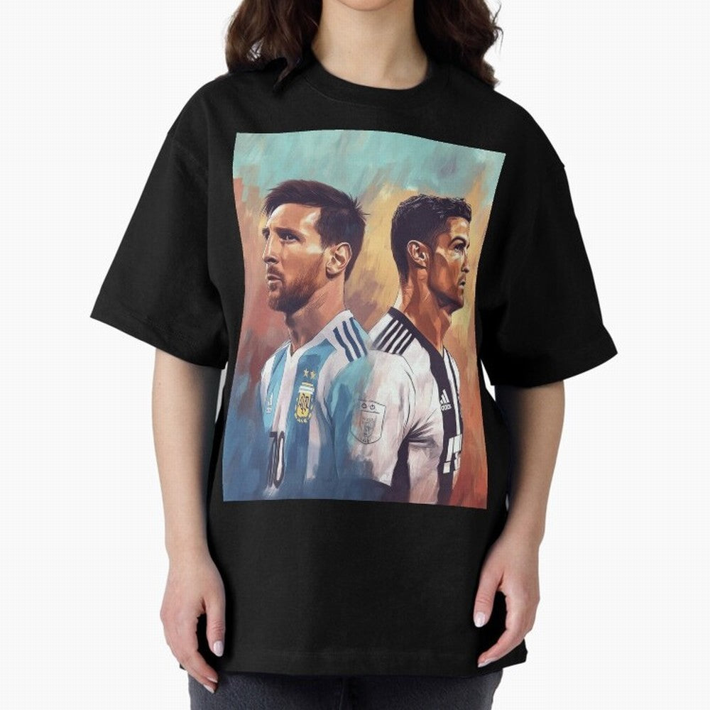 Lionel Messi and Cristiano Ronaldo Oversized T-Shirt Back Your Heroes with FIFA World Cup 2026 USA Canada Mexico for Fans of Neymar, Haaland and Cristiano Ronaldo and Portugal, Spain and Germany, Bringing Supporter Pride, Iconic Celebrations,
