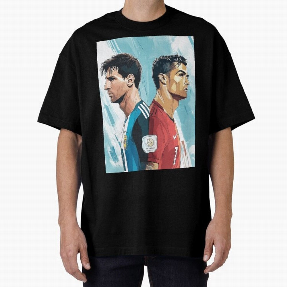 Lionel Messi and Cristiano Ronaldo Oversized T-Shirt Feel the Heartbeat of Global Football Passion for FIFA World Cup 2026 USA Canada Mexico, Inspired by Haaland and Mbappe, Portugal, Tournament Hype, Historic Matchups, Family Viewing Parties and