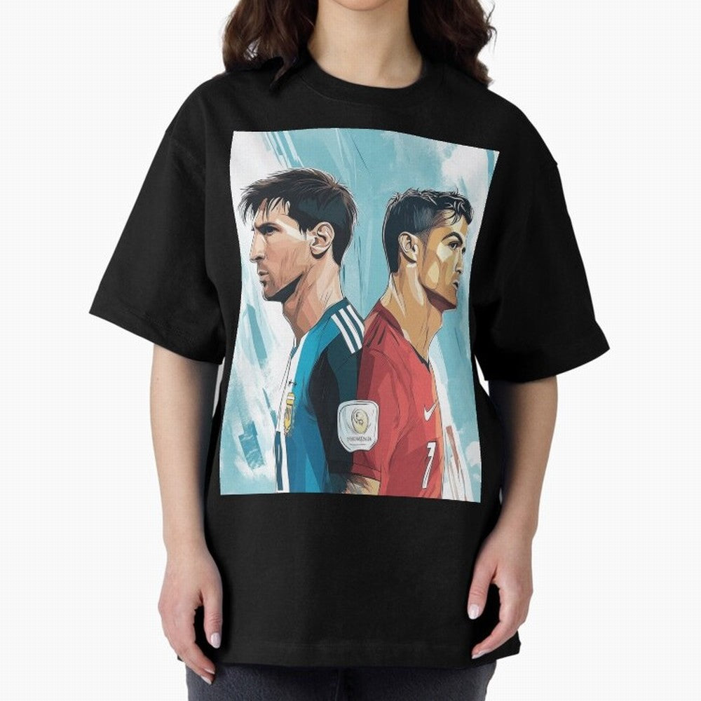 Lionel Messi and Cristiano Ronaldo Oversized T-Shirt Feel the Heartbeat of Global Football Passion for FIFA World Cup 2026 USA Canada Mexico, Inspired by Haaland and Mbappe, Portugal, Tournament Hype, Historic Matchups, Family Viewing Parties and