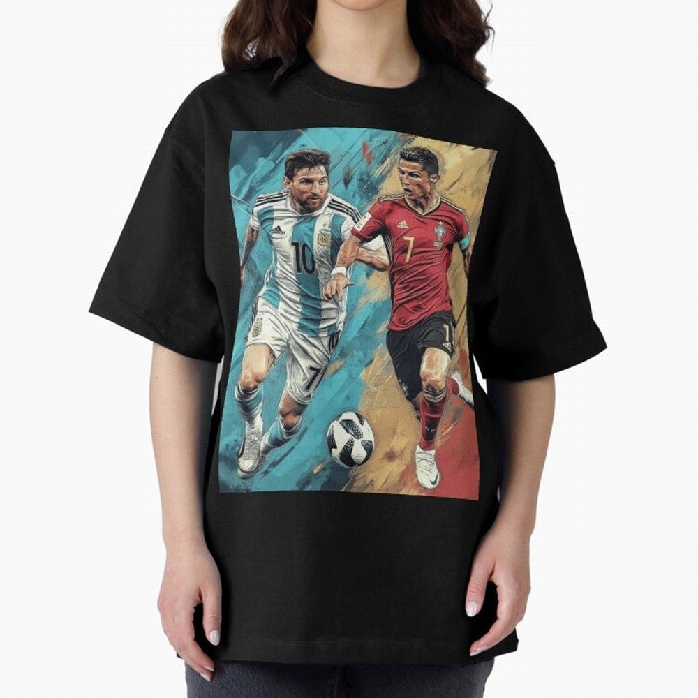 Lionel Messi and Cristiano Ronaldo Oversized T-Shirt Follow Every Goal of Match Day Hype around FIFA World Cup 2026 Group Stage, Mbappe and Neymar, Portugal, Football History, Final Match Energy, Crowd Noise and Once in a Lifetime Moments; Ideal