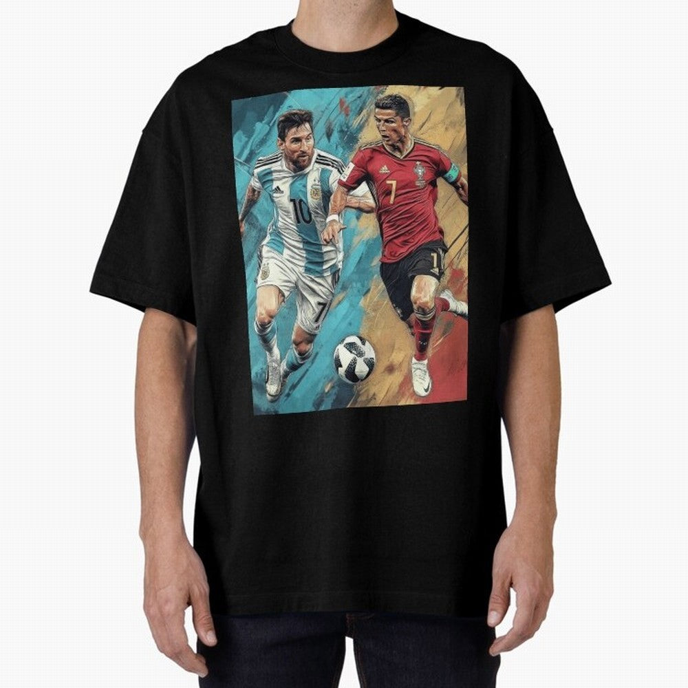 Lionel Messi and Cristiano Ronaldo Oversized T-Shirt Follow Every Goal of Match Day Hype around FIFA World Cup 2026 Group Stage, Mbappe and Neymar, Portugal, Football History, Final Match Energy, Crowd Noise and Once in a Lifetime Moments; Ideal