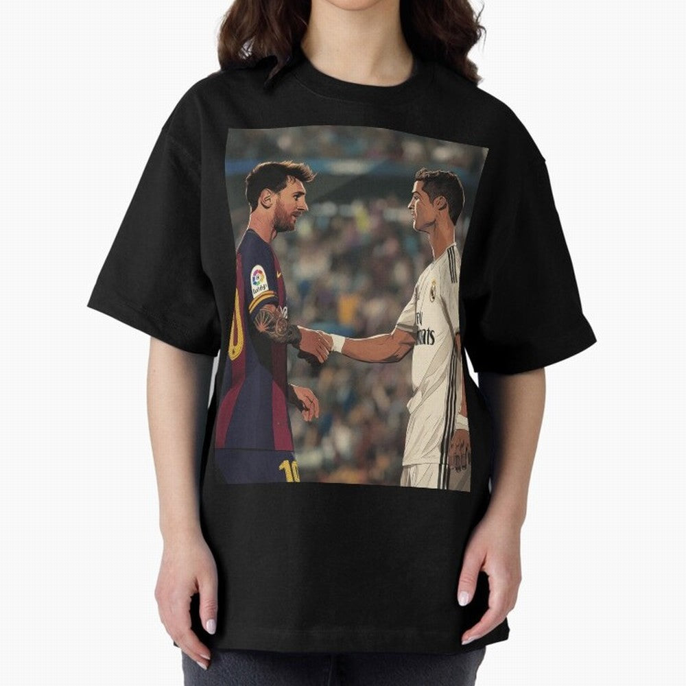 Lionel Messi and Cristiano Ronaldo Oversized T-Shirt Join the Global Buzz around Global Football Passion for FIFA World Cup 2026 USA Canada Mexico, Capturing Neymar, Spain and Netherlands, Football Festival Excitement, Trophy Ambitions, Country