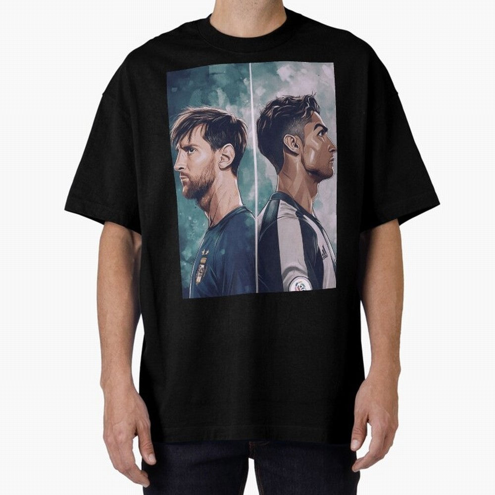 Lionel Messi and Cristiano Ronaldo Oversized T-Shirt Capture Stadium Memories from Global Football Passion for FIFA World Cup 2026 Group Stage, Made for Messi and Cristiano Ronaldo, France, Match Day Excitement, Supporter Culture, Golden Goals and