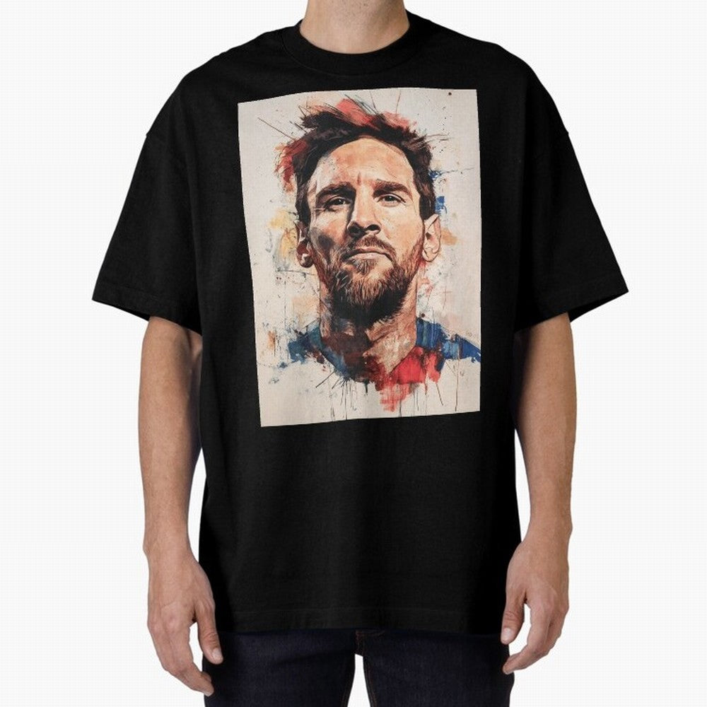 Lionel Messi Oversized T-Shirt Cheer through Every Moment of FIFA World Cup 2026 USA Canada Mexico Highlighting Haaland and Mbappe, France and Portugal Energy, Retro Football Energy, Iconic Rivalries, Trophy Chase Drama and Stadium Atmosphere;