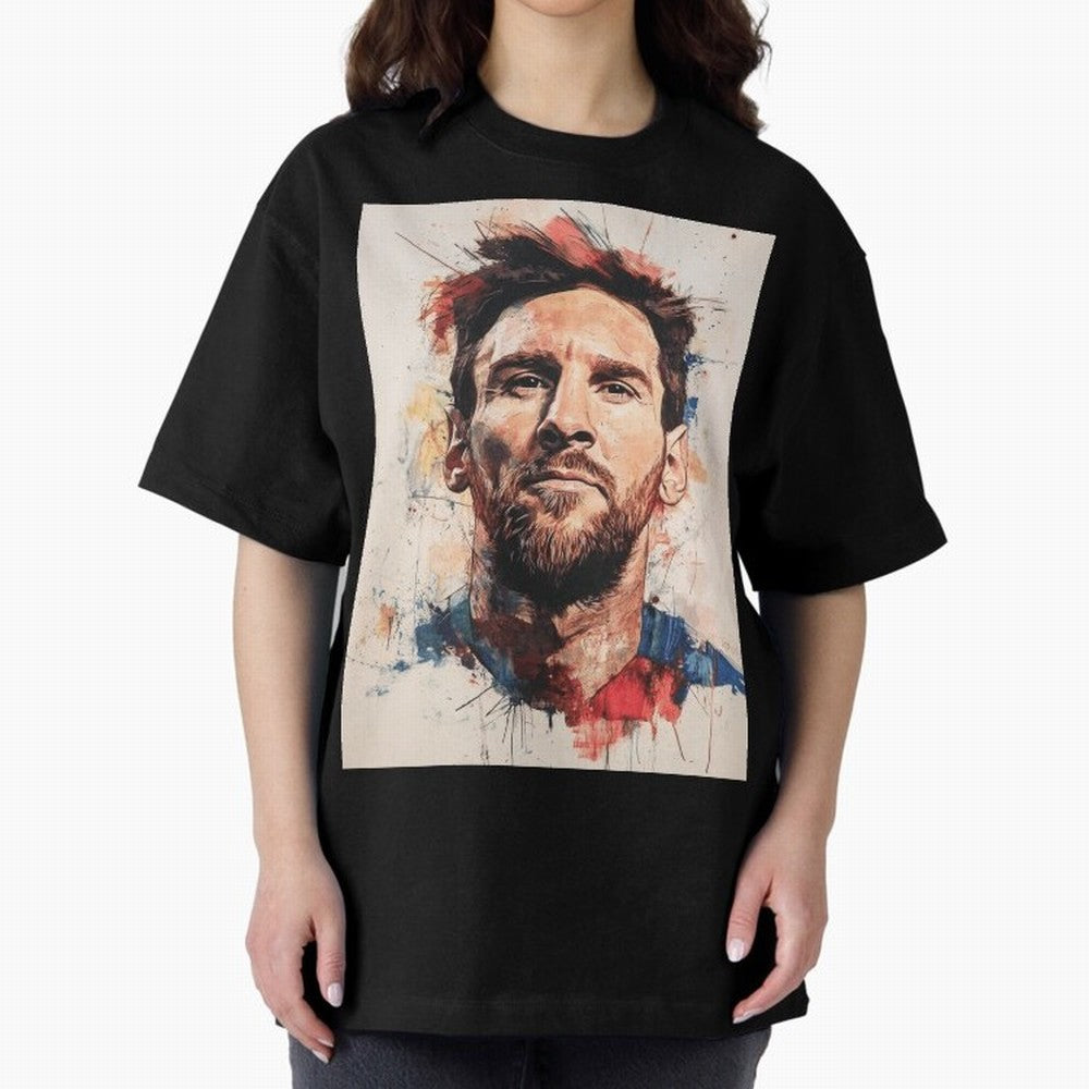 Lionel Messi Oversized T-Shirt Cheer through Every Moment of FIFA World Cup 2026 USA Canada Mexico Highlighting Haaland and Mbappe, France and Portugal Energy, Retro Football Energy, Iconic Rivalries, Trophy Chase Drama and Stadium Atmosphere;