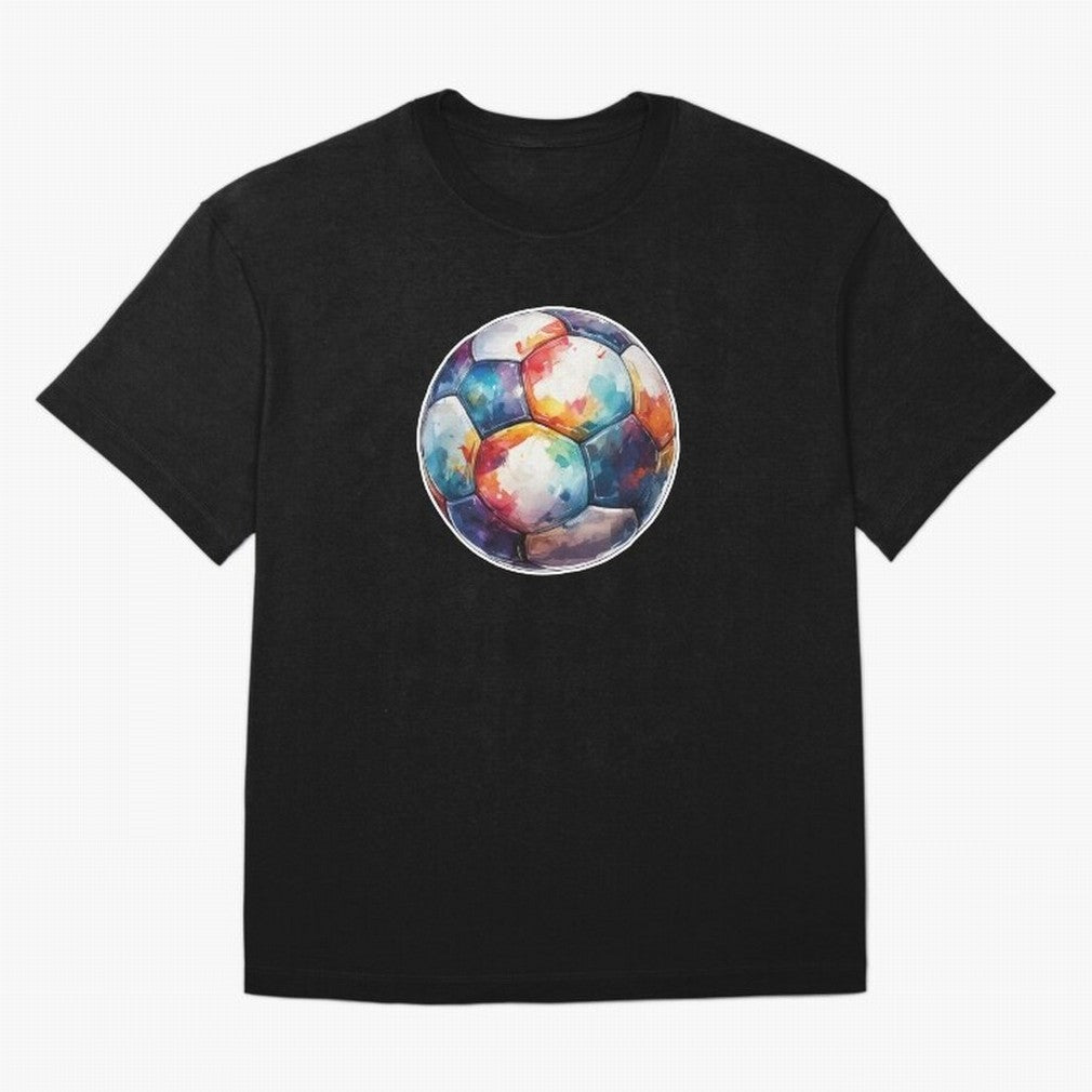 Football Soccer Ball Watercolor Illustration Drawing (Gray Blue BG) Oversized T-Shirt Honor the Beautiful Game during FIFA World Cup 2026 USA Canada Mexico Spirit, Driven by France and Portugal, CR7, Vintage Soccer Flavor, Modern Football Stars,