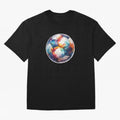 Football Soccer Ball Watercolor Illustration Drawing (Gray Blue BG) Oversized T-Shirt Honor the Beautiful Game during FIFA World Cup 2026 USA Canada Mexico Spirit, Driven by France and Portugal, CR7, Vintage Soccer Flavor, Modern Football Stars,