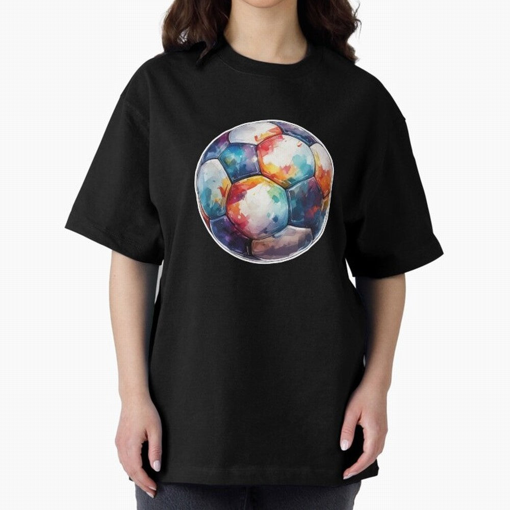 Football Soccer Ball Watercolor Illustration Drawing (Light Red BG) Oversized T-Shirt Upgrade Global Football Passion for FIFA World Cup 2026, Made for Haaland, Spain, Classic Soccer Heritage, Championship Pressure, Fan Loyalty and International