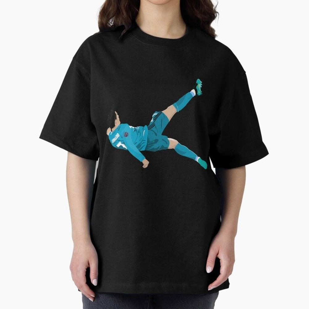 Cristiano Ronaldo Bicycle Kick Oversized T-Shirt Showcase FIFA World Cup 2026 Group Stage for Fans of CR7 and France and Portugal, Bringing Retro Football Energy, Iconic Rivalries, Trophy Chase Drama and Stadium Atmosphere; Built for Supporters