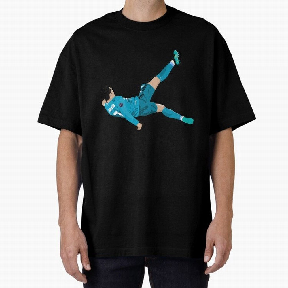 Cristiano Ronaldo Bicycle Kick Oversized T-Shirt Showcase FIFA World Cup 2026 Group Stage for Fans of CR7 and France and Portugal, Bringing Retro Football Energy, Iconic Rivalries, Trophy Chase Drama and Stadium Atmosphere; Built for Supporters