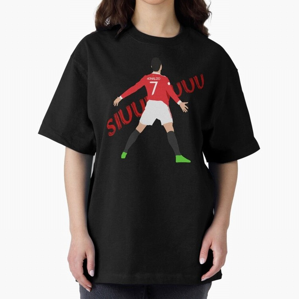 Cristano Ronaldo Celebration Block Art SIUUUU with text Oversized T-Shirt Show Passion for the Stars of Global Football Passion for FIFA World Cup 2026, Centered on Cristiano Ronaldo, Haaland and CR7, Brazil, Portugal and Argentina, Championship