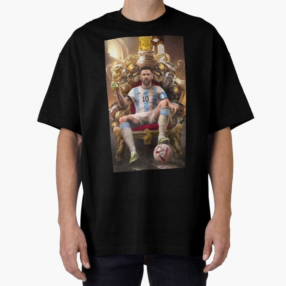 Lionel Messi Oversized T-Shirt Represent the Passion of the FIFA World Cup 2026 USA Canada Mexico Journey through Messi, CR7 and Mbappe Highlights, Portugal Pride, Retro Football Energy, Iconic Rivalries, Trophy Chase Drama and Stadium Atmosphere;