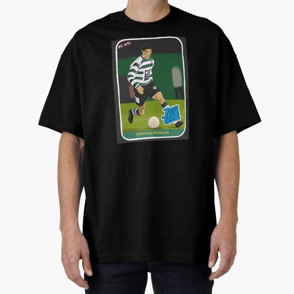 Sporting Lisbon Cristiano Ronaldo Rookie Card Artwork Oversized T-Shirt Celebrate the Next Chapter of Match Day Hype around FIFA World Cup 2026, Messi and Cristiano Ronaldo, France, Football History, Final Match Energy, Crowd Noise and Once in a