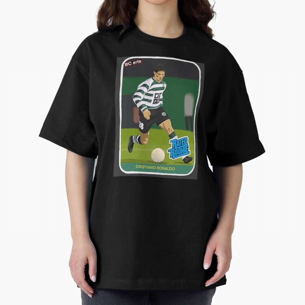 Sporting Lisbon Cristiano Ronaldo Rookie Card Artwork Oversized T-Shirt Celebrate the Next Chapter of Match Day Hype around FIFA World Cup 2026, Messi and Cristiano Ronaldo, France, Football History, Final Match Energy, Crowd Noise and Once in a