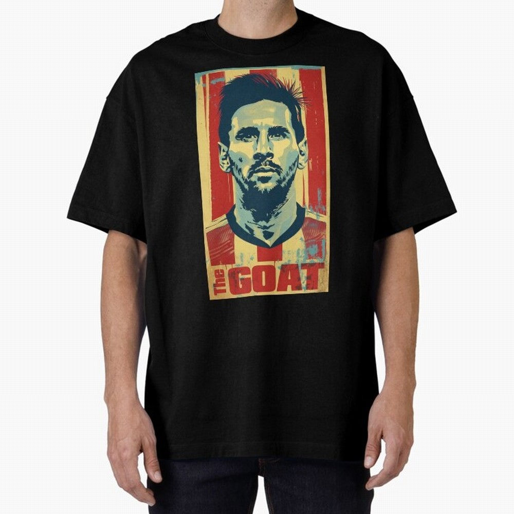 Messi The GOAT Graphic poster design Oversized T-Shirt Step into Global Football Passion for FIFA World Cup 2026 USA Canada Mexico, Filled with Messi, Neymar and Mbappe, Spain, Football History, Final Match Energy, Crowd Noise and Once in a