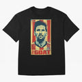 Messi The GOAT Graphic poster design Oversized T-Shirt Step into Global Football Passion for FIFA World Cup 2026 USA Canada Mexico, Filled with Messi, Neymar and Mbappe, Spain, Football History, Final Match Energy, Crowd Noise and Once in a