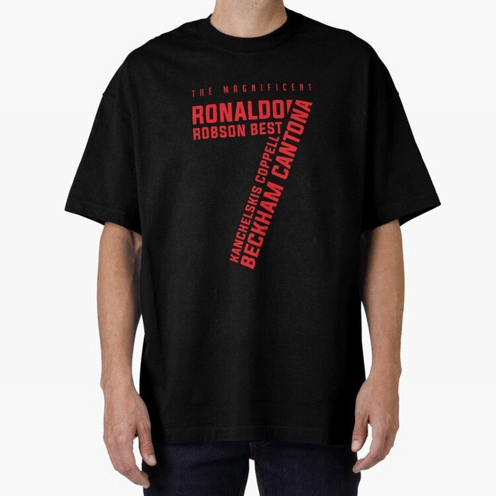 The Magnificent Seven - Man Utd Oversized T-Shirt Show Your Love for the FIFA World Cup 2026 USA Canada Mexico Journey through CR7 and Messi Highlights, Portugal Pride, Football History, Final Match Energy, Crowd Noise and Once in a Lifetime