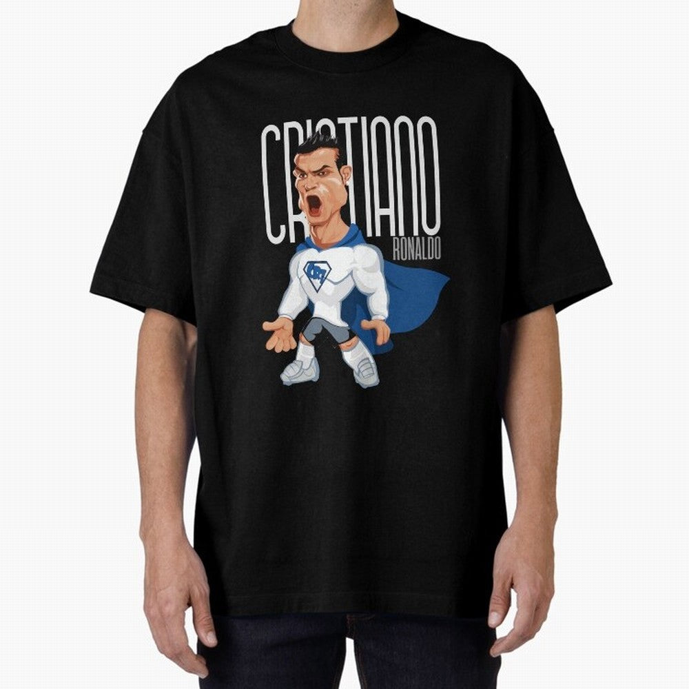 Commic Caricature of Cristiano Ronaldino 'CR7' Oversized T-Shirt Feel the Heartbeat of FIFA World Cup 2026 Group Stage Spirit, Made for Brazil, Mbappe, Championship Spirit, Famous Goals, Roaring Crowds and International Football Unity; Perfect for