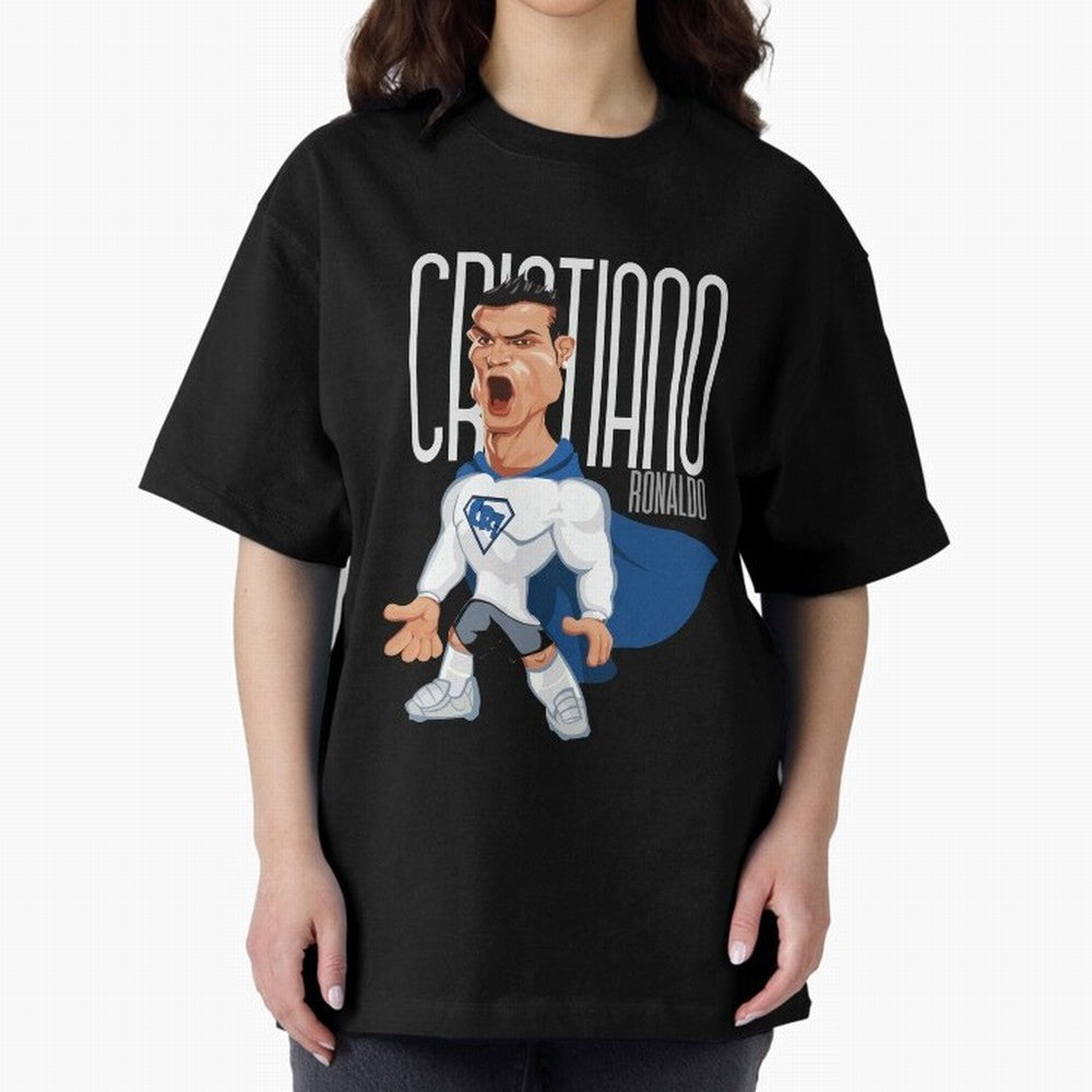 Commic Caricature of Cristiano Ronaldino 'CR7' Oversized T-Shirt Feel the Heartbeat of FIFA World Cup 2026 Group Stage Spirit, Made for Brazil, Mbappe, Championship Spirit, Famous Goals, Roaring Crowds and International Football Unity; Perfect for