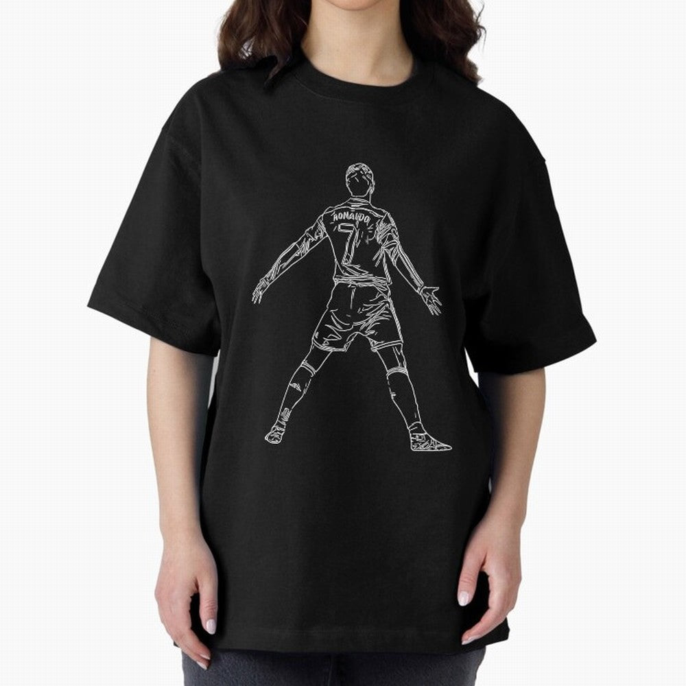 CR7 Cristiano Ronaldo Signature Celebration Siuuuuu Line Art White Oversized T-Shirt Create FIFA World Cup 2026 Spirit, Celebrating Portugal, Spain and Germany, CR7, Worldwide Fan Energy, Dramatic Goals, Stadium Lights and Championship
