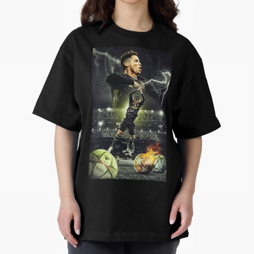 Ronaldo Illustration Oversized T-Shirt Follow the Road to Match Day Hype around FIFA World Cup 2026, Cristiano Ronaldo, Germany, Fan Favorite Moments, National Team Passion, Big Match Drama and Soccer History; Perfect for Fans, Collectors, Family