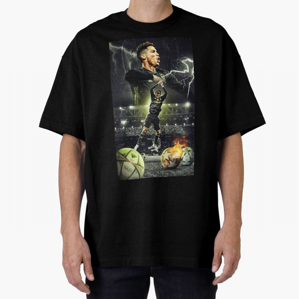 Ronaldo Illustration Oversized T-Shirt Follow the Road to Match Day Hype around FIFA World Cup 2026, Cristiano Ronaldo, Germany, Fan Favorite Moments, National Team Passion, Big Match Drama and Soccer History; Perfect for Fans, Collectors, Family
