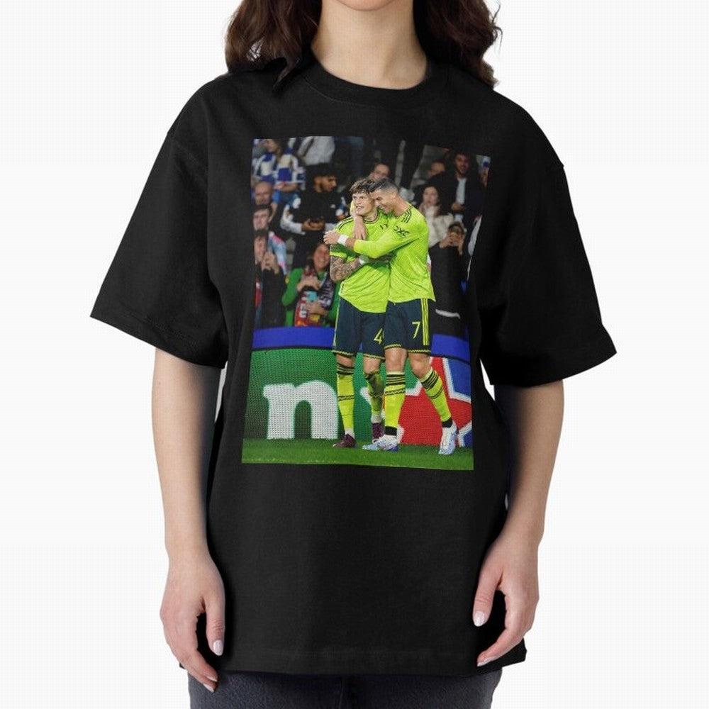 Cristiano Ronaldo And Garnacho ,Ronaldo Gifts,Ronaldo Cover,Ronaldo Prints Oversized T-Shirt Celebrate Golden Goal Energy in Match Day Hype around FIFA World Cup 2026 USA Canada Mexico, Messi, Neymar and Mbappe, Portugal, Vintage Soccer Flavor,