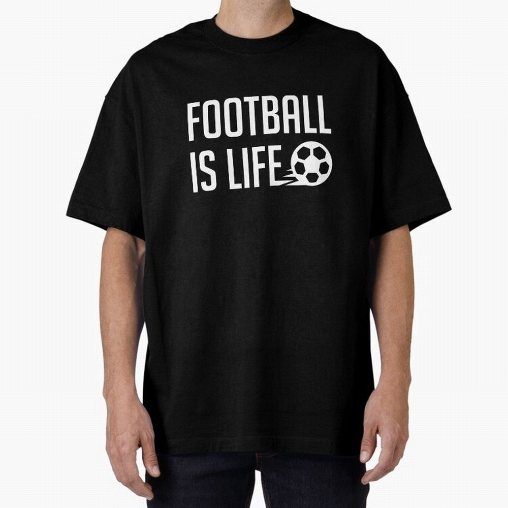 Football Is Life (Blue BG) Oversized T-Shirt Show Love for Legendary Goals in FIFA World Cup 2026 Inspired by Messi, Neymar and Mbappe, England, France and Netherlands Energy, Fan Favorite Moments, National Team Passion, Big Match Drama and Soccer