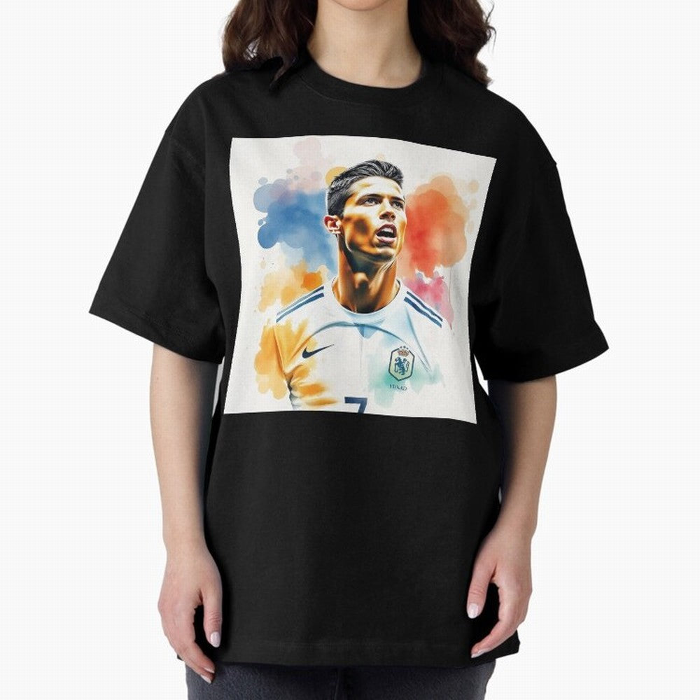 Cristiano Ronaldo Watercolor Panting Oversized T-Shirt Fuel the Hype around FIFA World Cup 2026 USA Canada Mexico Spirit, Made for Brazil, Portugal and Argentina, Messi, Neymar and Mbappe, Supporter Pride, Iconic Celebrations, Legendary Names and