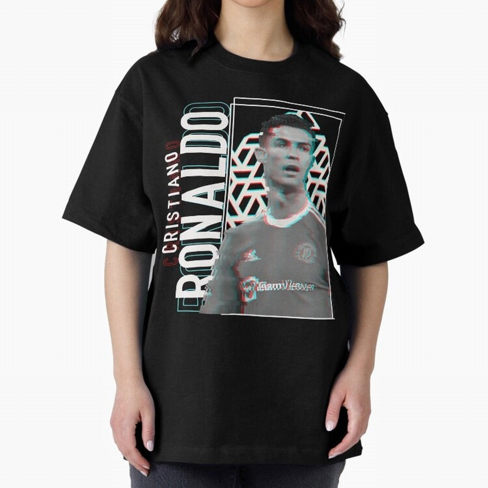 Cristiano Ronaldo Glith Effect Oversized T-Shirt Keep the Match Day Mood of FIFA World Cup 2026 Group Stage Spirit, Celebrating England and Germany, Messi, Neymar and Mbappe, Supporter Pride, Iconic Celebrations, Legendary Names and Global Match