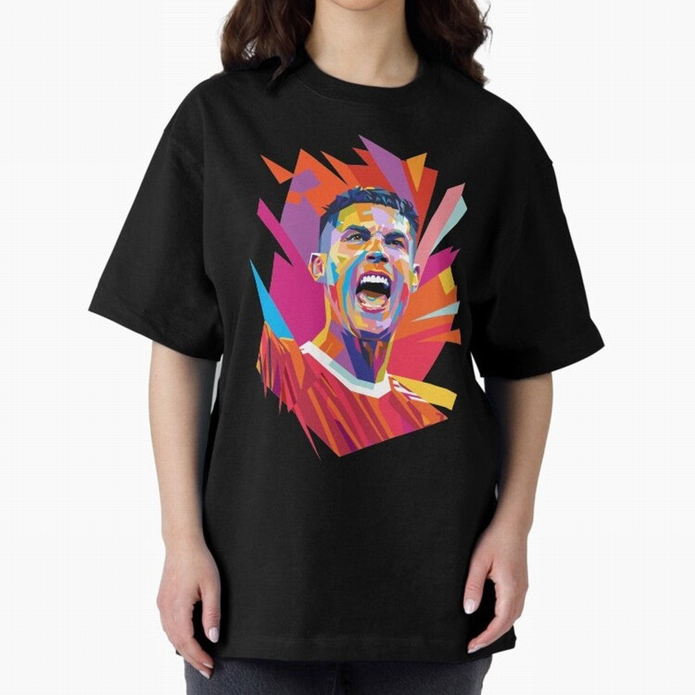 Cristiano Ronaldo Pop Art WPAP Oversized T-Shirt Celebrate Fan Culture around Global Football Passion for FIFA World Cup 2026, Made for Messi, Brazil, Fan Favorite Moments, National Team Passion, Big Match Drama and Soccer History; Made for Die