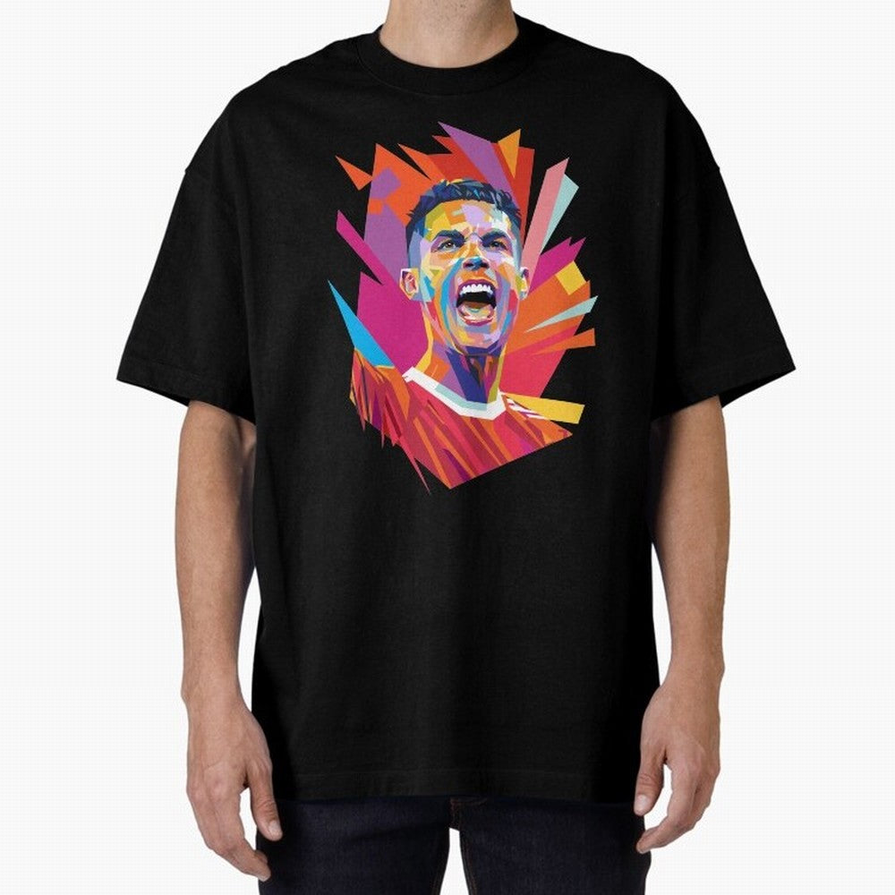 Cristiano Ronaldo Pop Art WPAP Oversized T-Shirt Celebrate Fan Culture around Global Football Passion for FIFA World Cup 2026, Made for Messi, Brazil, Fan Favorite Moments, National Team Passion, Big Match Drama and Soccer History; Made for Die
