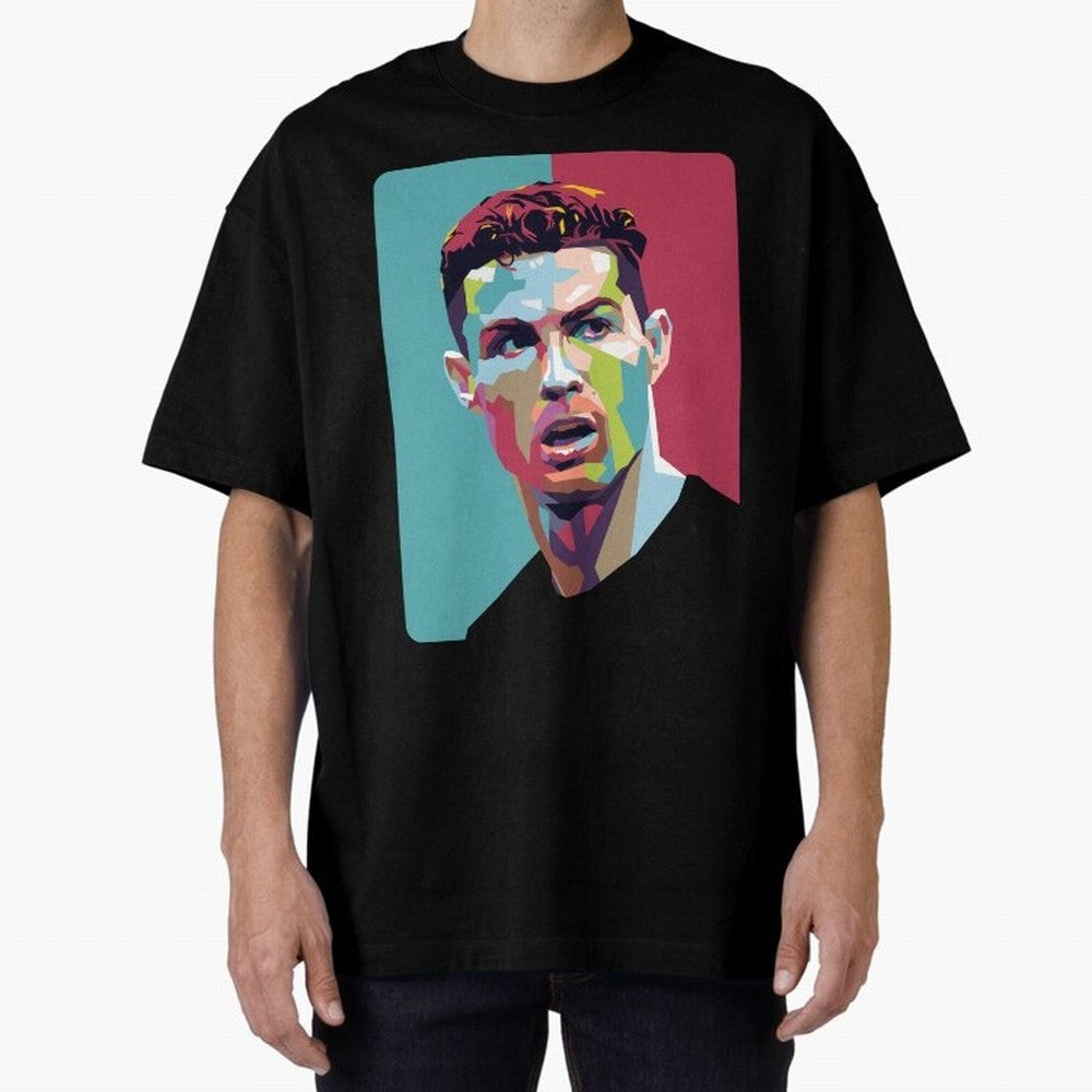 Cristiano Ronaldo 7 Pop Art Portrait Oversized T-Shirt Relive Global Football Passion for FIFA World Cup 2026 Group Stage, Centered on Messi, Neymar and Mbappe, England and Germany, Football Festival Excitement, Trophy Ambitions, Country Rivalries