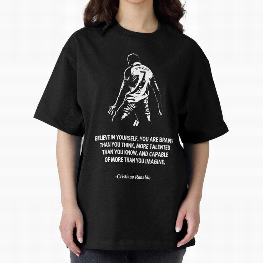 Cristiano Ronaldo Quotes Oversized T-Shirt Capture Match Day Hype around FIFA World Cup 2026 Group Stage, Mbappe and Neymar, Brazil, Portugal and Argentina, Soccer Culture, Superstar Moments, National Team Dreams and Competitive Fire; Great for