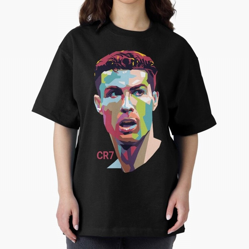 Cristiano Ronaldo Pop Art Portrait Oversized T-Shirt Back the Journey through FIFA World Cup 2026 Spirit, Highlighting Brazil, Portugal and Argentina, Neymar, Stadium Chants, National Pride, Trophy Dreams and Unforgettable Football Memories; Great