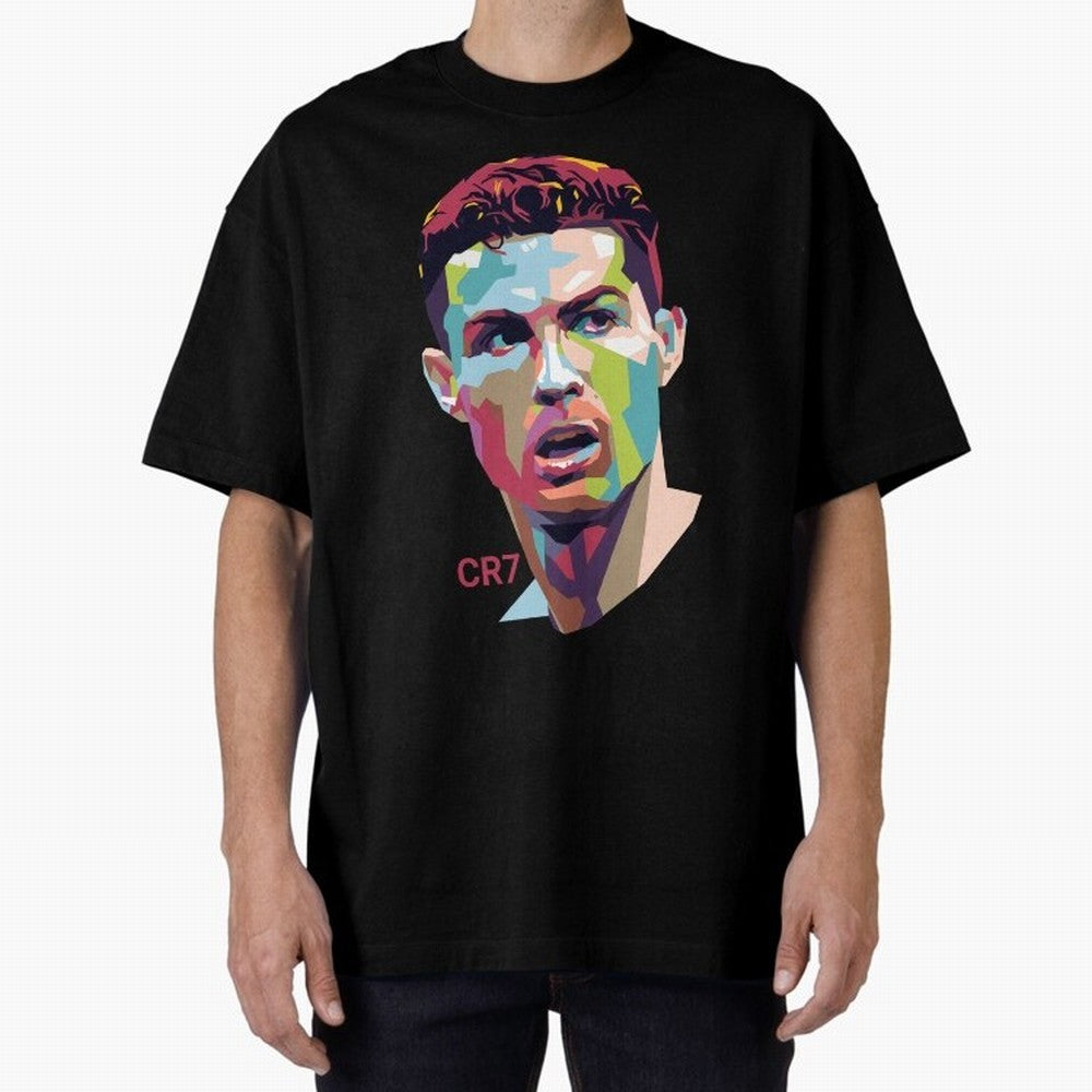 Cristiano Ronaldo Pop Art Portrait Oversized T-Shirt Back the Journey through FIFA World Cup 2026 Spirit, Highlighting Brazil, Portugal and Argentina, Neymar, Stadium Chants, National Pride, Trophy Dreams and Unforgettable Football Memories; Great