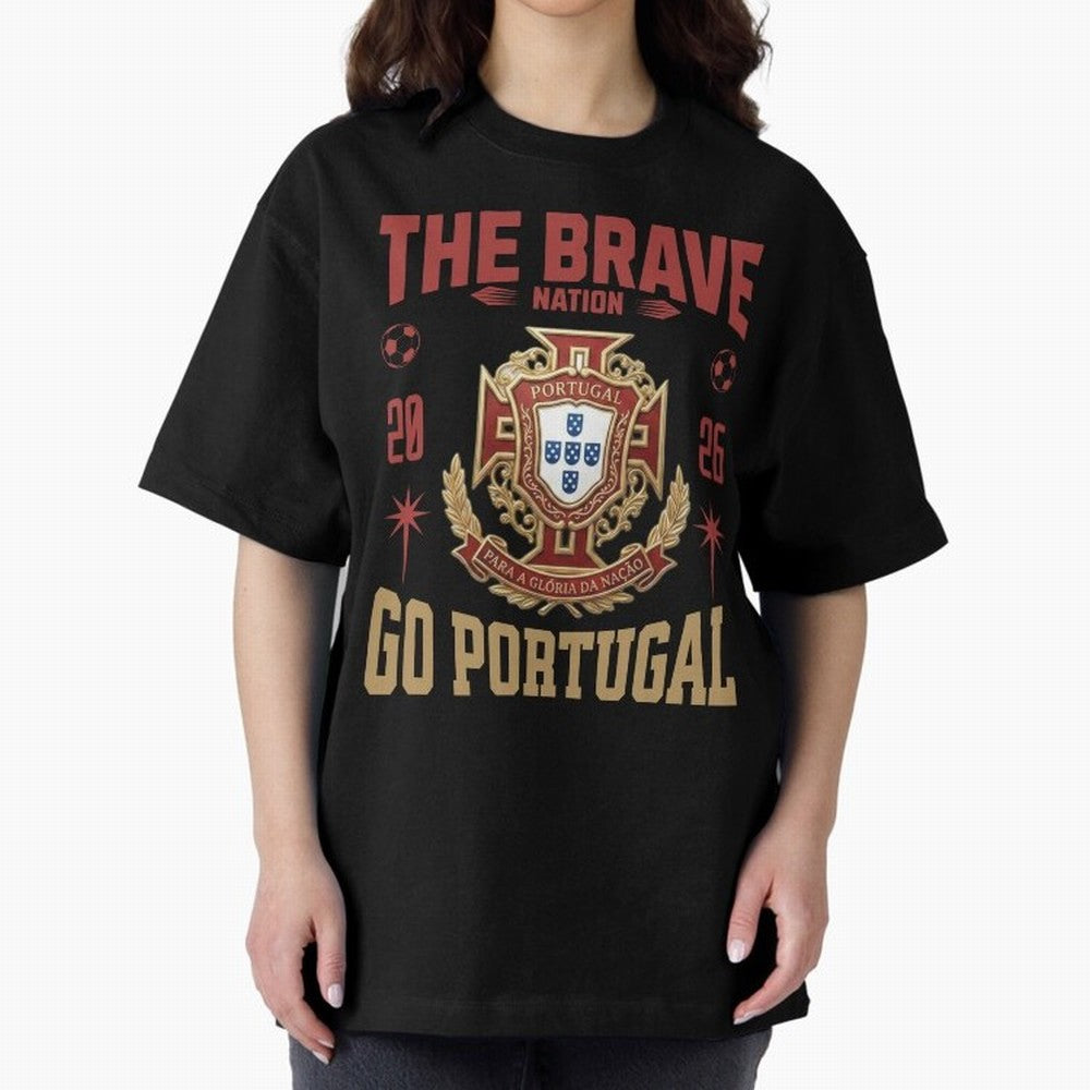 Portugal Soccer 2026 The Brave Nation Vintage Football Fan Design Oversized T-Shirt Celebrate the Stars of FIFA World Cup 2026 with Cristiano Ronaldo, Spain Energy, Worldwide Fan Energy, Dramatic Goals, Stadium Lights and Championship Celebrations;