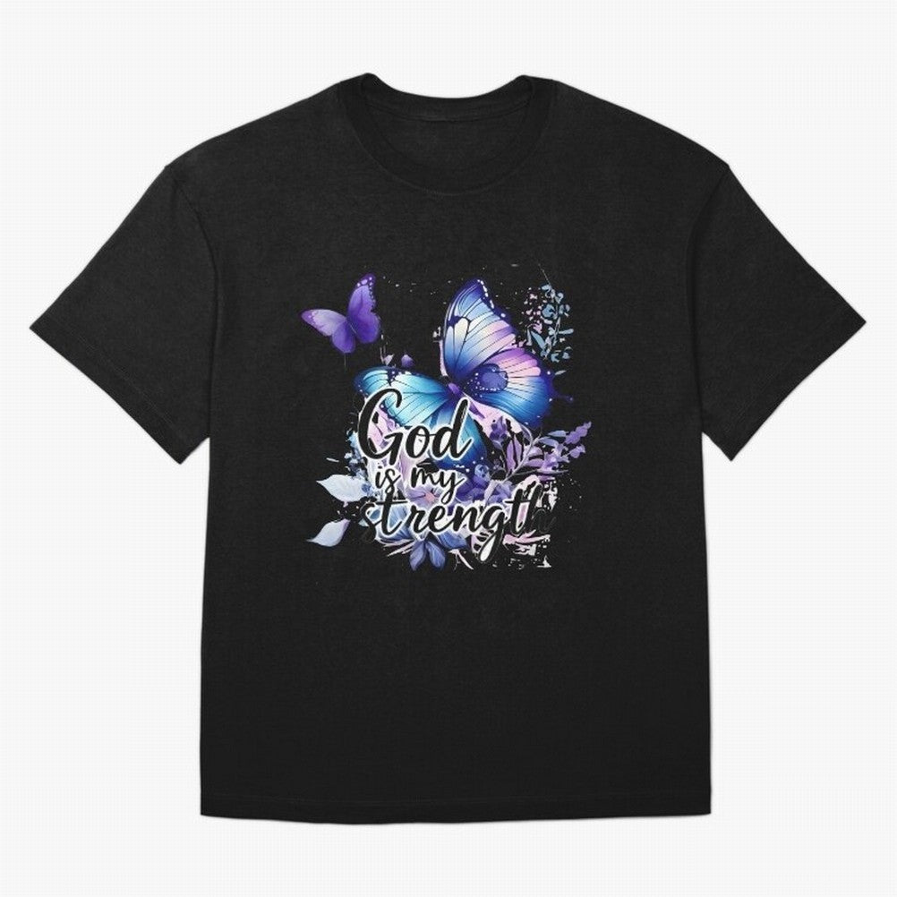 God is My Strength - Blue Butterfly Watercolor Art Oversized T-Shirt Honor FIFA World Cup 2026 Group Stage for Fans of Mbappe and Argentina, Bringing Sports Nostalgia, International Competition, Famous Players and Unforgettable Victories; Perfect
