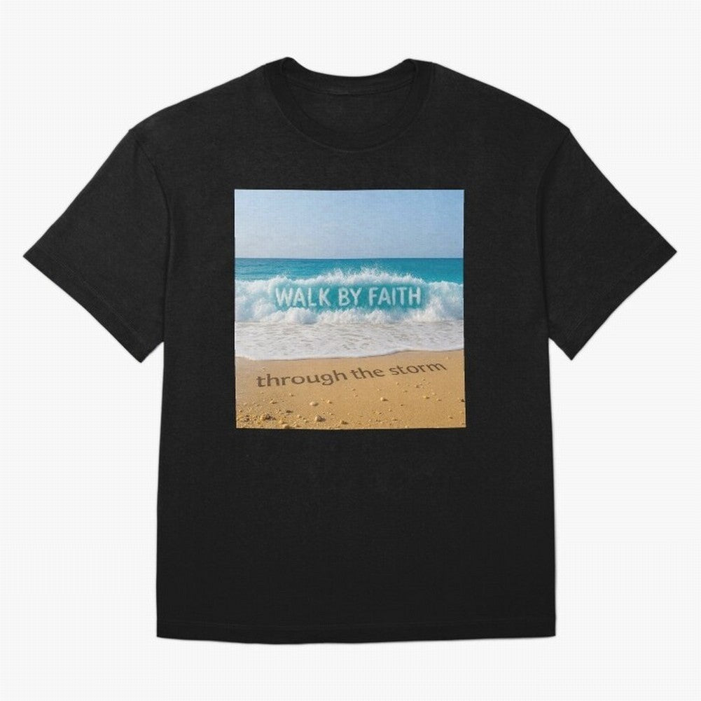 WALK BY FAITH - Through the Storm - Ocean Wave Art Oversized T-Shirt Honor Champions and Dreams in Match Day Hype around FIFA World Cup 2026 USA Canada Mexico, Messi, Spain, Football Festival Excitement, Trophy Ambitions, Country Rivalries and Star