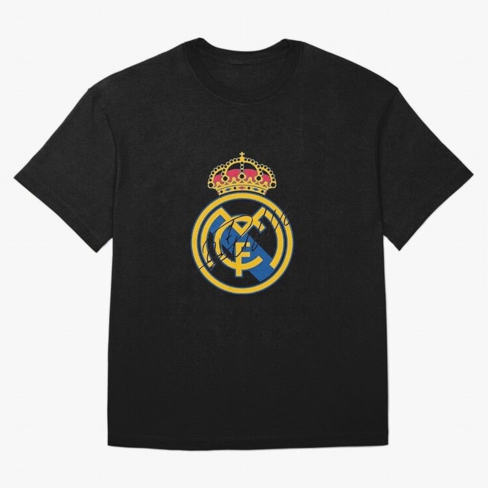 Real Madrid C.F. crest with Cristiano Ronaldo's autograph Oversized T-Shirt Honor FIFA World Cup 2026 for Fans of Mbappe and France, Bringing Stadium Chants, National Pride, Trophy Dreams and Unforgettable Football Memories; Built for Supporters