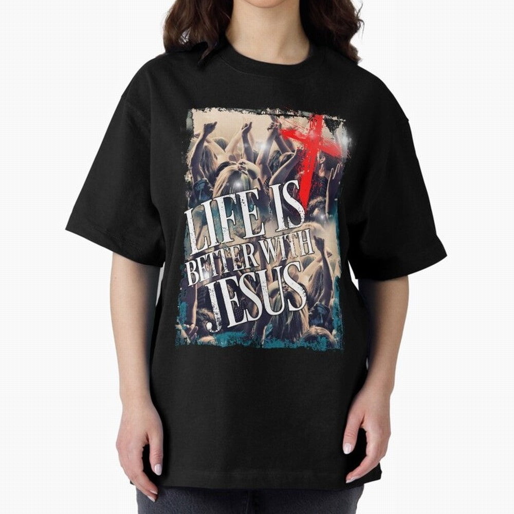 LIfe is Better with Jesus Oversized T-Shirt Carry the FIFA World Cup 2026 Group Stage Journey through Messi Highlights, Portugal, Spain and Germany Pride, Retro Football Energy, Iconic Rivalries, Trophy Chase Drama and Stadium Atmosphere; Created