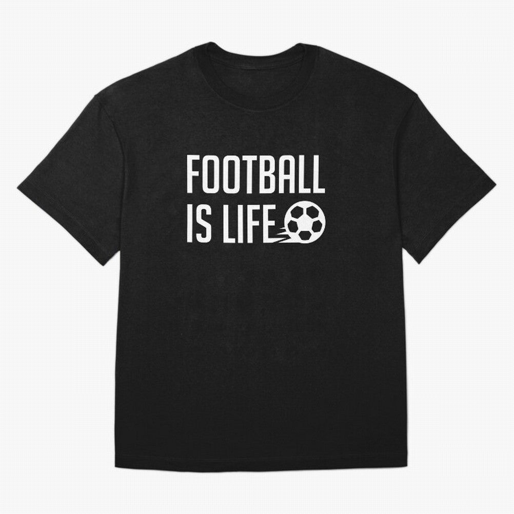 Football Is Life (Black BG) Oversized T-Shirt Bring World Football Passion into the FIFA World Cup 2026 Group Stage Journey through Mbappe Highlights, Portugal, Spain and Germany Pride, Game Day Rituals, Football Legends, Country Pride and the Road