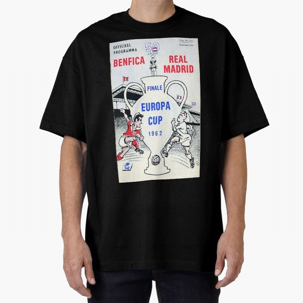 Vintage Champions League Final Poster - Real Madrid vs Benfica Oversized T-Shirt Support the Legends of Match Day Hype around FIFA World Cup 2026, Neymar, Argentina, Stadium Memories, Football Loyalty, International Chants and Championship